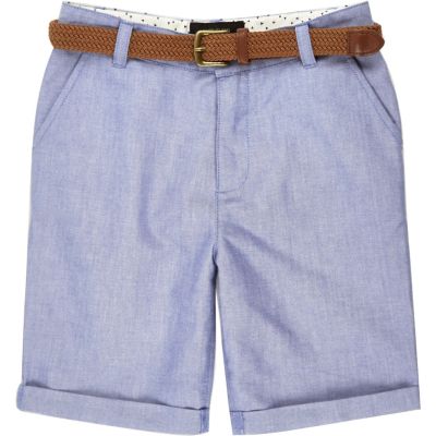 Boys blue belted Oxford shorts